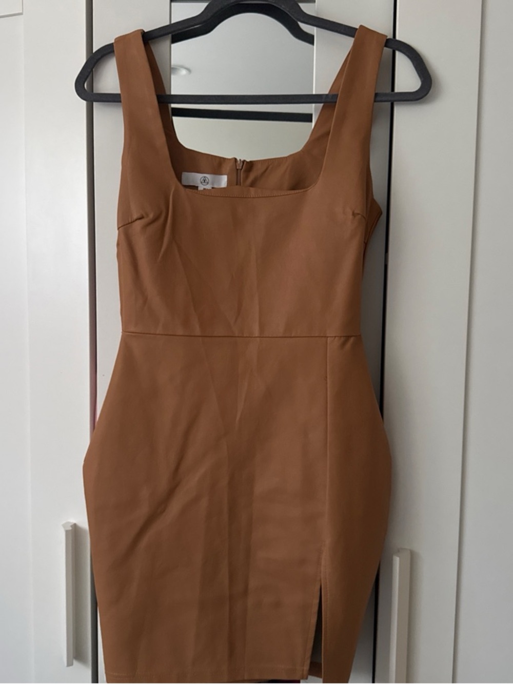 Sleeveless Square-Neck Tan Bodycon Dress